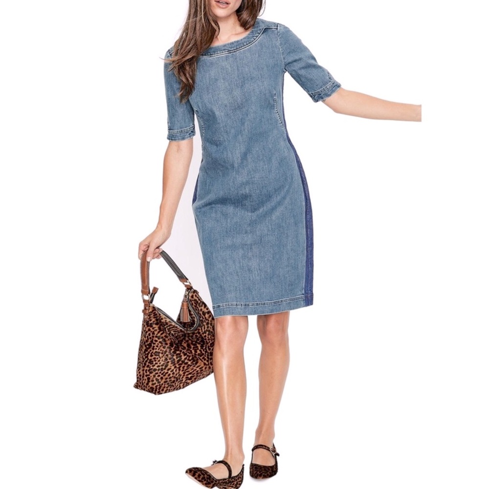 Boden Rhea Denim Contrast Dress in Blue Size 8L